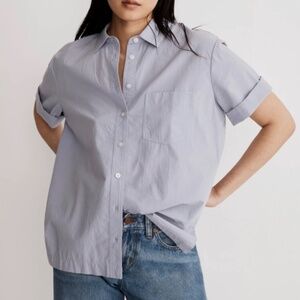 Madewell NWOT Signature Cotton Poplin Easy Shortsleeve Button Down, M, Peri
